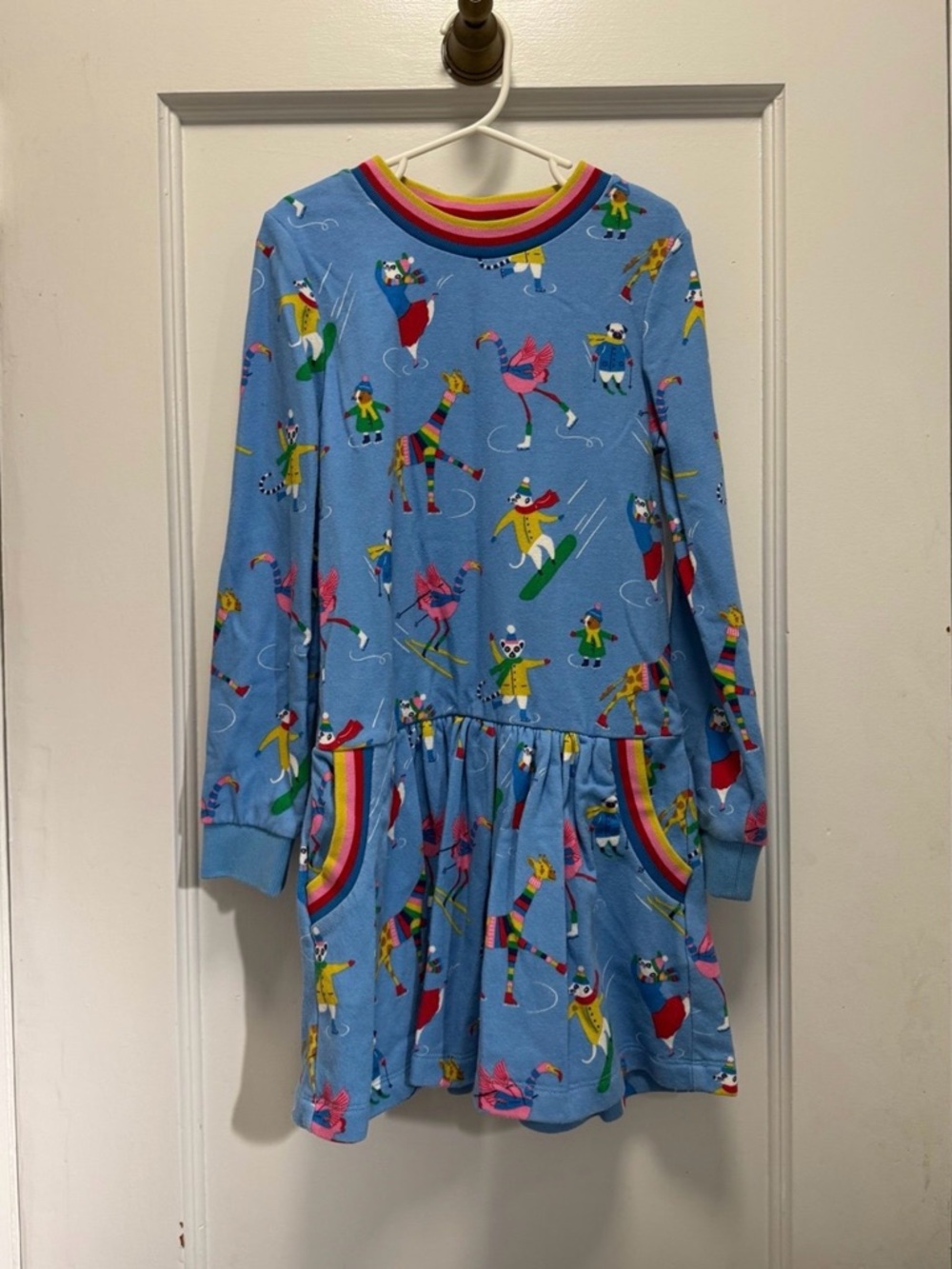 Mini Boden Multicolor Rainbow-Trim Crewneck with Animals Winter Sports